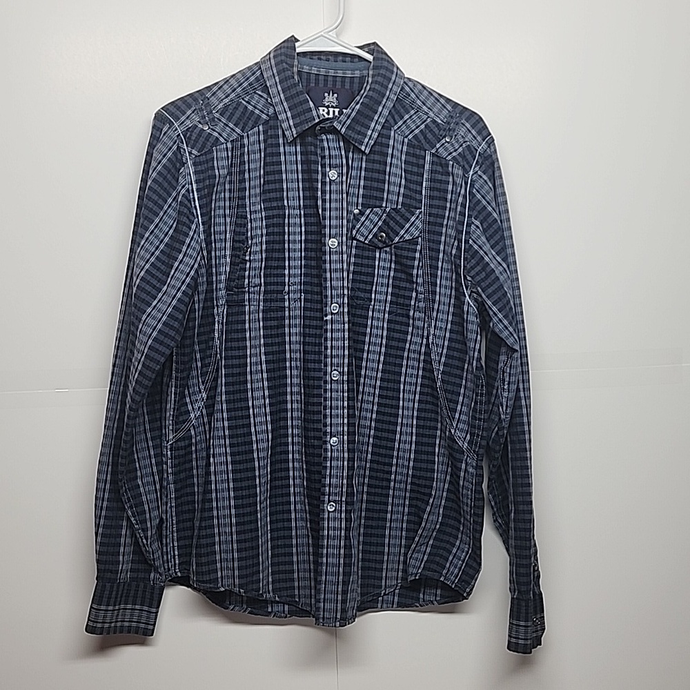 Drill clothing company button down long sleeve shirt. Sz M Blues in 100% cotton